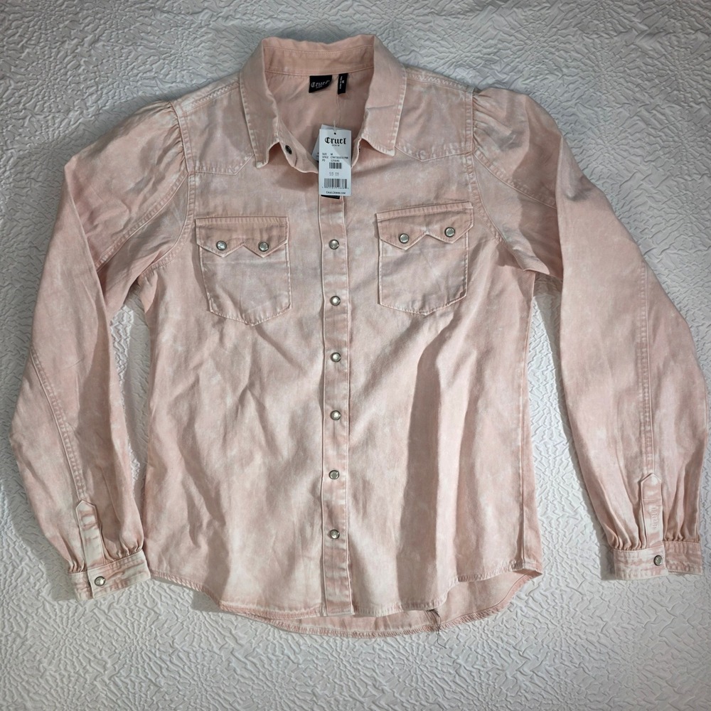 Cruel Denim Womens Pink Acid Wash Western Snap Shirt Girlfriend Fit CTW7383010 M